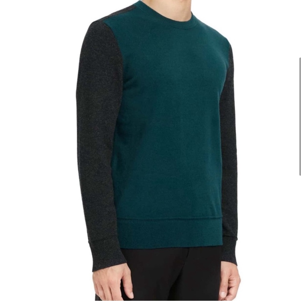 Theory Men’s Hilles Standard Fit Crewneck Cashmere Sweater XXL Green/Black